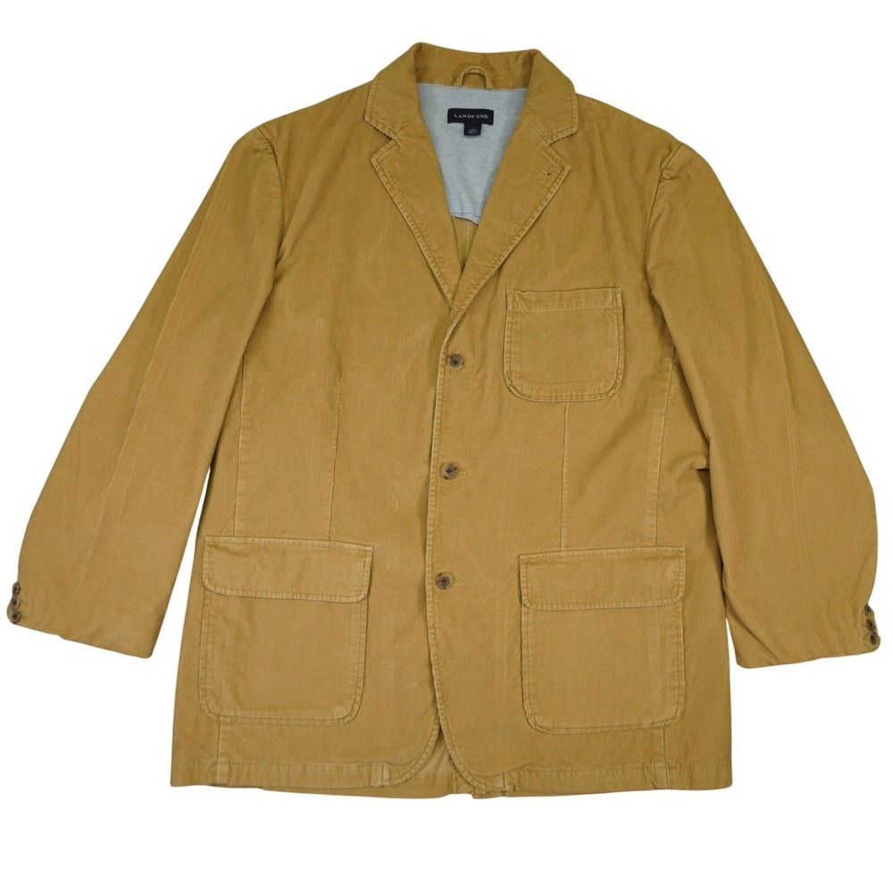 Lands End Mens‎ Large 3 Button Jacket Sportscoat Blazer Tan Corduroy